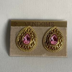 Vendome Pink Gold Tone Large Tear Drop Pierced Stud Earrings NEW NOS Vintage
